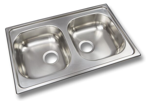 Lavello da cucina, con due vasche, in acciaio inossidabile satinato
