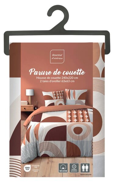 Set copripiumino e federa color terracotta in cotone per letto matrimoniale ed esteso 240x220 cm Gemma – douceur d'intérieur
