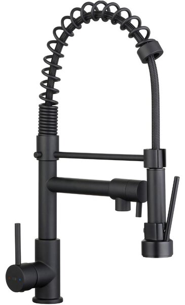 Schläfer 35206520 | Miscelatore Lavello Cucina Nero Opaco, Bocca Girevole 360° a Molla, Rubinetto Cucina Professionale con Doccetta Estraibile in Ottone, Miscelatore Lavello con Doccino