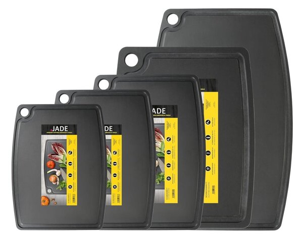 Jade Tagliere Gourmet Professional Nero 29,8x23,5cm Spessore 0,9cm Scanalature Foro Laminato di Cellulosa Resistente 176°C