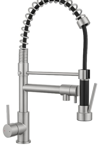 Schläfer 35206525 | Miscelatore Lavello Cucina ESSENCE PROFESSIONAL con Bocca Girevole e Doccetta Estraibile, Rubinetto Cucina Professionale in Ottone colore grigio inox spazzolato con Doccino