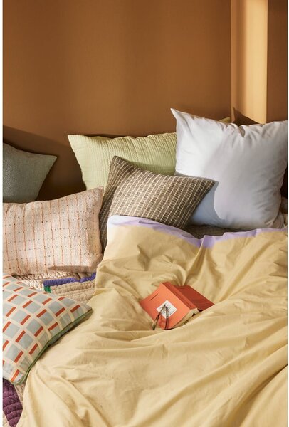 Biancheria da letto singolo bianca e beige in cotone 140x200 cm Block - Hübsch