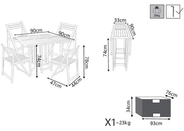 FALCO - set tavolo e 4 sedie in acacia