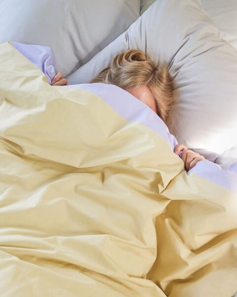 Biancheria da letto singolo bianca e beige in cotone 140x200 cm Block - Hübsch