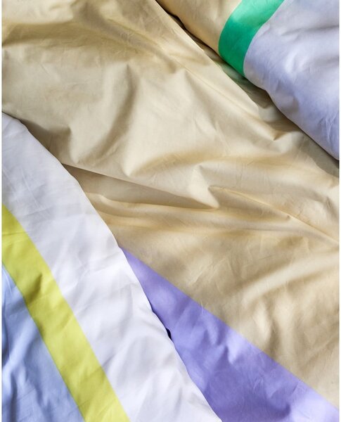 Biancheria da letto singolo bianca e beige in cotone 140x200 cm Block - Hübsch