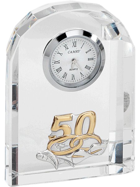Orologio da appoggio, in cristallo anniversario 50 anni 7,2x2,8xh10 cm Cristallo trasparente K9 in confezione regalo