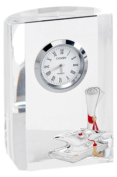 Orologio da appoggio in cristallo bomboniera Laurea 7x2,8xh10 cm Cristallo trasparente K9