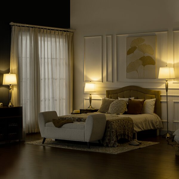 HOMCOM Set con Lampada da Terra e Lampada da Tavolo in Acciaio e Tessuto, Bianco e Argento|Aosom