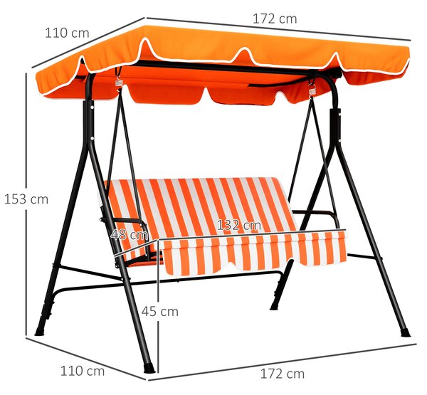 Outsunny Dondolo da Giardino Esterno 3 posti con Tendalino Regolabile e Telaio in Acciaio 172x110x153 cm Arancione | Aosom Italy