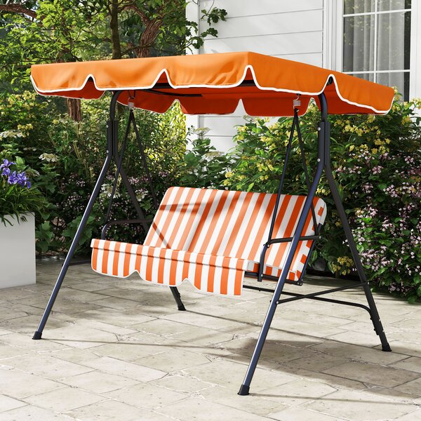 Outsunny Dondolo da Giardino Esterno 3 posti con Tendalino Regolabile e Telaio in Acciaio 172x110x153 cm Arancione | Aosom Italy