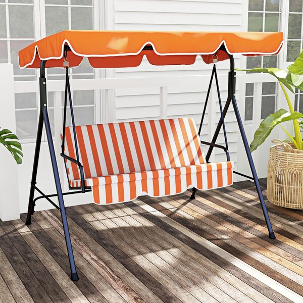 Outsunny Dondolo da Giardino Esterno 3 posti con Tendalino Regolabile e Telaio in Acciaio 172x110x153 cm Arancione | Aosom Italy