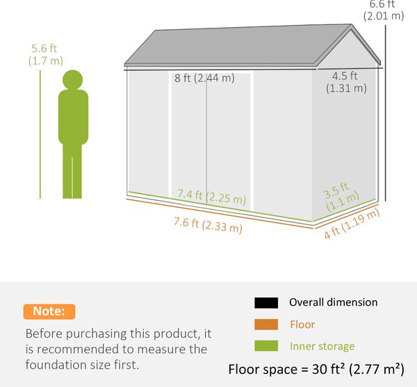 Outsunny Capanno attrezzi 2,77 m², capanno effetto legno con 2 finestre, porta doppia, ventilazione, pavimento, serratura, guanti | Aosom Italy