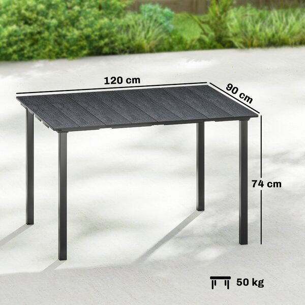 Outsunny Tavolo da Pranzo da Giardino per 6 Persone con Piano in HDPE Struttura Metallica per Patio 120x90x74 cm Nero | Aosom Italy