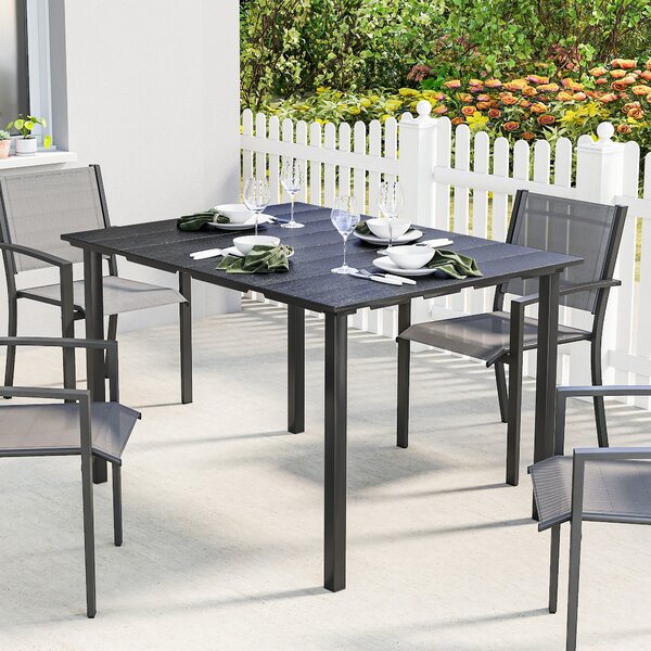 Outsunny Tavolo da Pranzo da Giardino per 6 Persone con Piano in HDPE Struttura Metallica per Patio 120x90x74 cm Nero | Aosom Italy
