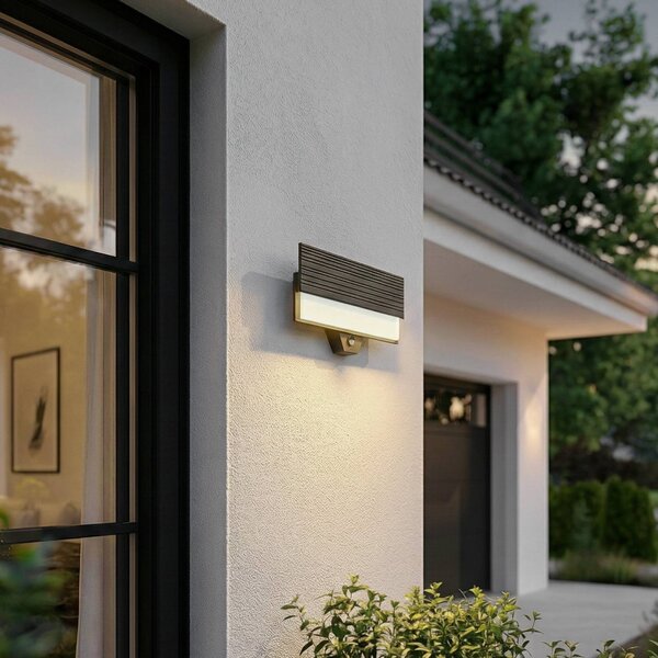 Lucande Applique da esterni LED Melira, sensore, antracite, IP65 Melira, Nero, Alluminio, Moderno