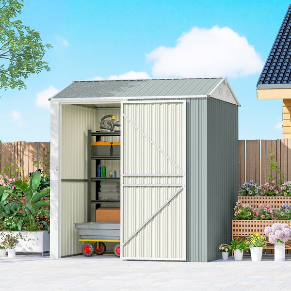 Outsunny Casetta attrezzi in metallo 3,5 m², capanno alto richiudibile con tetto a due falde, aerazioni e guanti, 209 x 177 x 236 cm | Aosom Italy