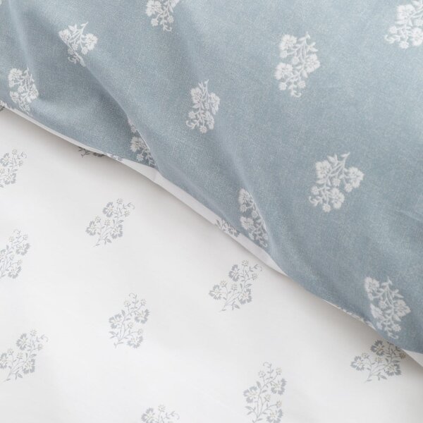 Set copripiumino e federa bianco e blu in cotone per letto matrimoniale 200x200 cm Esme Floral – Bianca