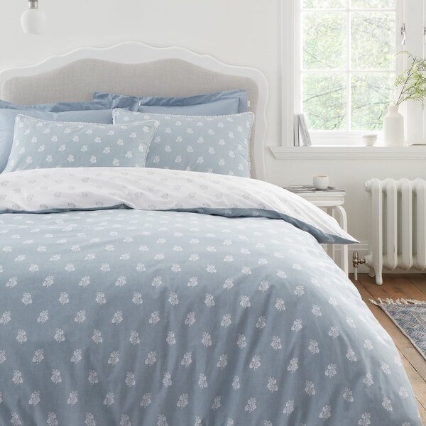Set copripiumino e federa bianco e blu in cotone per letto matrimoniale 200x200 cm Esme Floral – Bianca