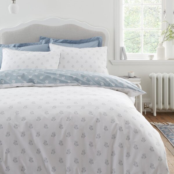Set copripiumino e federa bianco e blu in cotone per letto matrimoniale 200x200 cm Esme Floral – Bianca