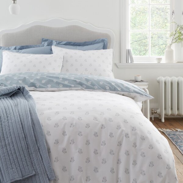 Set copripiumino e federa bianco e blu in cotone per letto matrimoniale 200x200 cm Esme Floral – Bianca