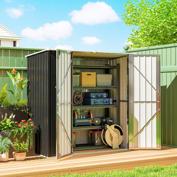 Outsunny Capanno da Giardino Esterno Metallico 1,37 m² 163x89x163 cm con Tetto Inclinato, Porte con Chiavistello e Guanti, Grigio | Aosom Italy