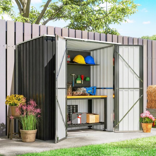 Outsunny Capanno da Giardino Esterno Metallico 1,37 m² 163x89x163 cm con Tetto Inclinato, Porte con Chiavistello e Guanti, Grigio | Aosom Italy