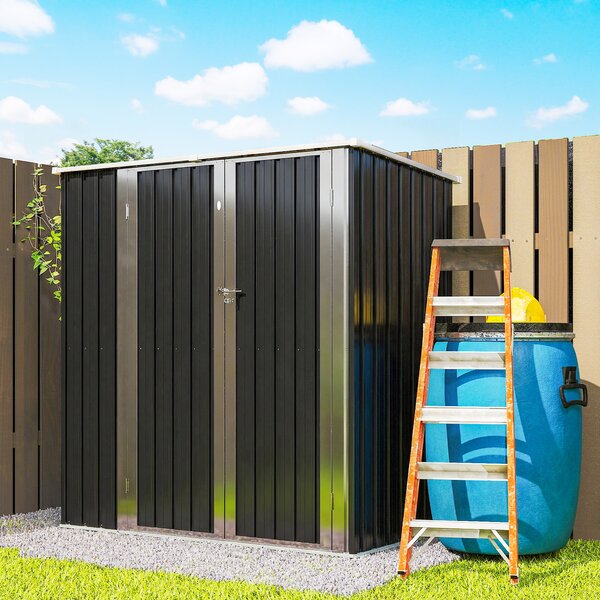 Outsunny Capanno da Giardino Esterno Metallico 1,37 m² 163x89x163 cm con Tetto Inclinato, Porte con Chiavistello e Guanti, Grigio | Aosom Italy