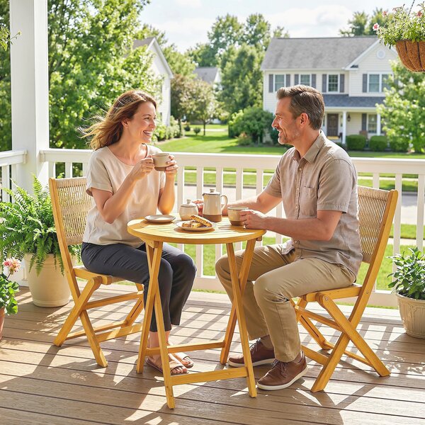 Outsunny Set per balcone 3 pezzi Polyrattan Legno pieghevole Set mobili da giardino con tavolo e 2 sedie, traspirante | Aosom Italy