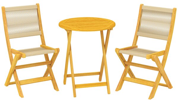 Outsunny Set per balcone 3 pezzi Polyrattan Legno pieghevole Set mobili da giardino con tavolo e 2 sedie, traspirante | Aosom Italy
