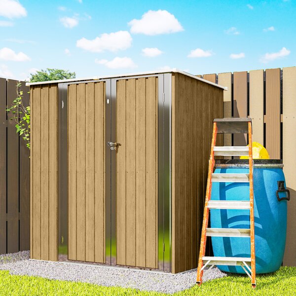 Outsunny Capanno da Giardino Esterno Metallico 1,37 m² 163x89x163 cm con Tetto Inclinato, Porte con Chiavistello e Guanti Marrone | Aosom Italy