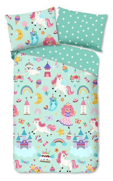 Set copripiumino e federa da bambini color menta in cotone per letto singolo 140x200 cm Fantastic – Good Morning