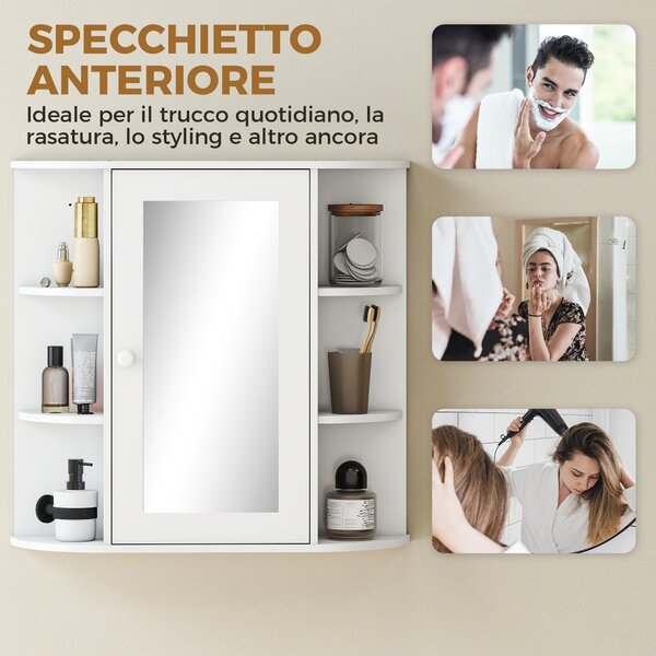 Homcom Mobiletto Pensile con Specchio e Mensole per Bagno in Legno Bianco 66 x 17 x 63 cm|Aosom