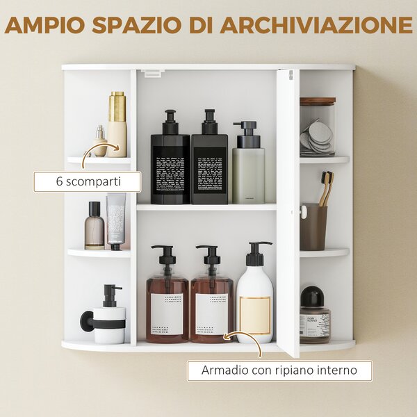 Homcom Mobiletto Pensile con Specchio e Mensole per Bagno in Legno Bianco 66 x 17 x 63 cm|Aosom