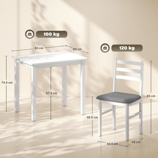 HOMCOM Set da tavolo da pranzo a 3 pezzi con 2 sedie, Tavolo da cucina per spazi compatti, Sedie imbottite, Salvaspazio, MDF, Bianco | Aosom Italy