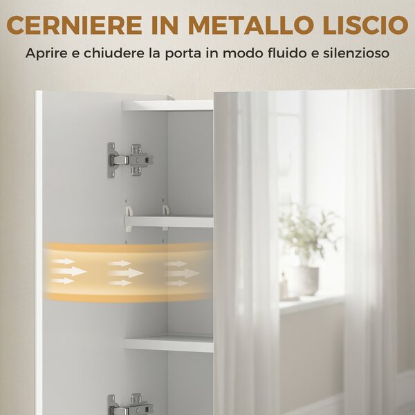 Kleankin Specchio Bagno Contenitore con 3 Ante Soft Close, 90x15x75 cm Mobile Bagno con Specchio, Ripiani Regolabili, Scomparto Aperto, Mobilettto Bagno da Parete Salvaspazio in Vetro, Bianco | Aosom Italy