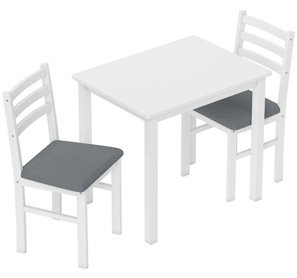 HOMCOM Set da tavolo da pranzo a 3 pezzi con 2 sedie, Tavolo da cucina per spazi compatti, Sedie imbottite, Salvaspazio, MDF, Bianco | Aosom Italy