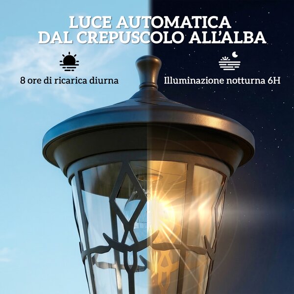 Outsunny Set di 2 Lampioni Solari da Giardino 1.86m, Lampade Stradali Acciaio Inox | Aosom Italy