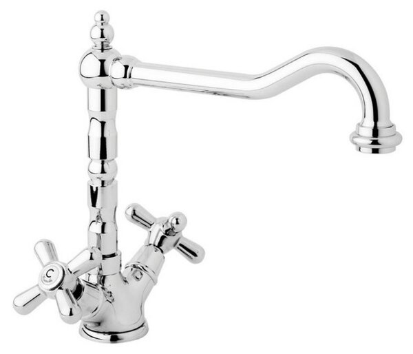 Schläfer 35404001 | Rubinetto da Cucina per Lavello, Lavatoio Lavanderia con 2 Manopole Antico, Canna Alta Girevole Universale - Rubinetto manopole Vintage, Rubinetto Stile Retrò Cromo