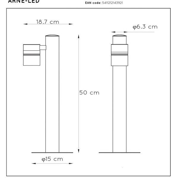 Lucide Lampione ARNE, nero, a 1 braccio, altezza 50 cm, IP44, LED GU10 ARNE, Nero, Metallo, Moderno