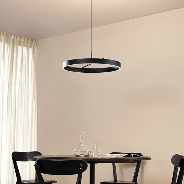 Lucande Lampada a sospensione LED Rovan, Ø 60 cm, nera, CCT, dimmerabile Rovan Lucande,, Nero, Soggiorno / Sala da pranzo, Metallo, Moderno