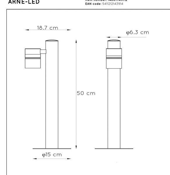 Lucide Lampione ARNE, color cromo, a 1 braccio. Altezza 50 cm, IP44, LED GU10 ARNE, Cromo / Argento, Metallo, Moderno