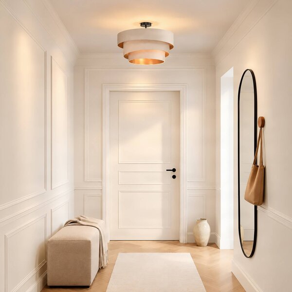 Plafoniera soffitto Jusari Lindby, dimmerabile, Crema / Ambra, Soggiorno / Sala da pranzo, Tessuto / Stoffa / Seta, Moderno, Plafoniera