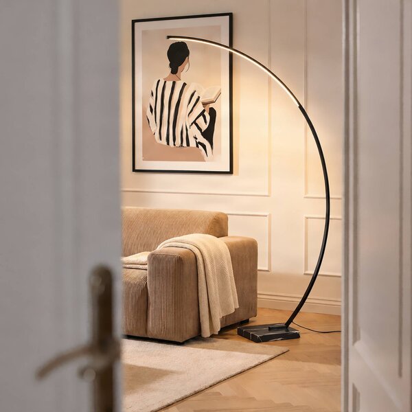 Lampada ad arco Kendra Lindby, dimmerabile, Nero, Soggiorno / Sala da pranzo, Metallo, Moderno, Lampada da terra