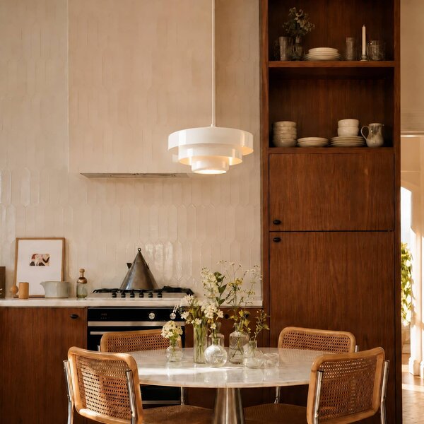 Lampada a sospensione Tivra Lindby, dimmerabile, Bianco / Opale, Soggiorno / Sala da pranzo, Metallo, Design, Lampada a sospensione