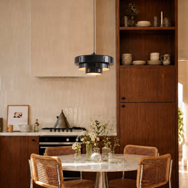 Lampada a sospensione Tivra Lindby, dimmerabile, Nero, Soggiorno / Sala da pranzo, Metallo, Vintage, Lampada a sospensione