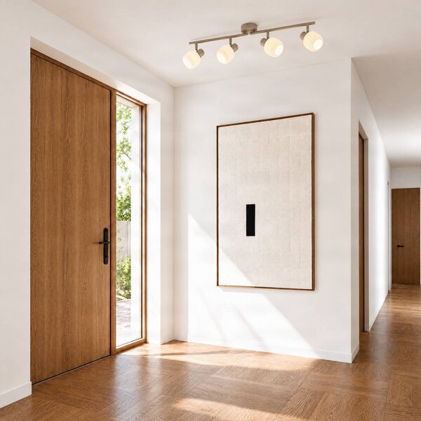 Faretto da soffitto Nola Evey, lunghezza 83 cm, a 4 luci, bianco/beige Evey NOLA, dimmerabile, Crema / Ambra, Soggiorno / Sala da pranzo, Vetro, Scandinavo, Faretto