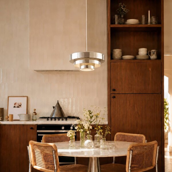 Lampada a sospensione Tivra Lindby, dimmerabile, Cromo / Argento, Soggiorno / Sala da pranzo, Metallo, Design, Lampada a sospensione