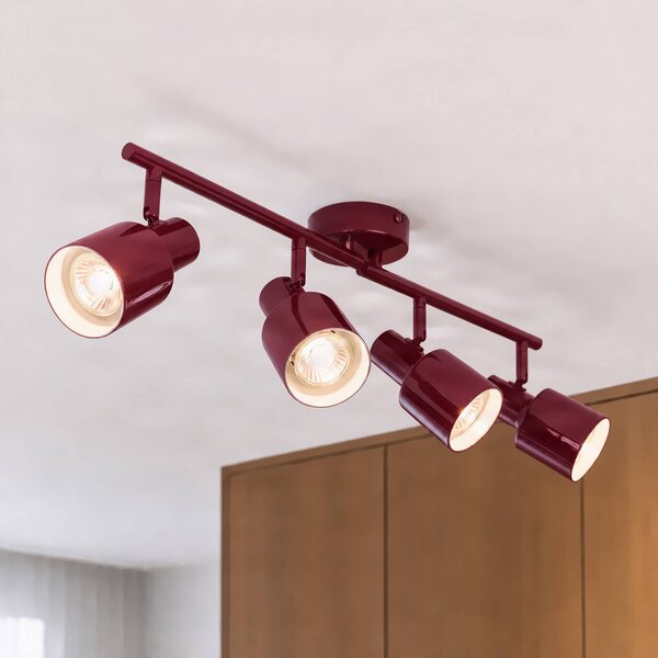 Faretto da soffitto Lindby Ovelia, rosso scuro, 80 cm, a 4 luci, E27 Ovelia Lindby, dimmerabile, Rosso, Soggiorno / Sala da pranzo, Metallo, Moderno, Faretto