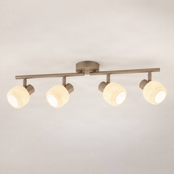 Faretto da soffitto Nola Evey, lunghezza 83 cm, a 4 luci, bianco/beige Evey NOLA, dimmerabile, Crema / Ambra, Soggiorno / Sala da pranzo, Vetro, Scandinavo, Faretto
