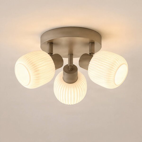 Faretto da soffitto Nola Evey, Ø 37 cm, a 3 luci, bianco/beige, vetro Evey NOLA, dimmerabile, Crema / Ambra, Soggiorno / Sala da pranzo, Vetro, Scandinavo, Faretto